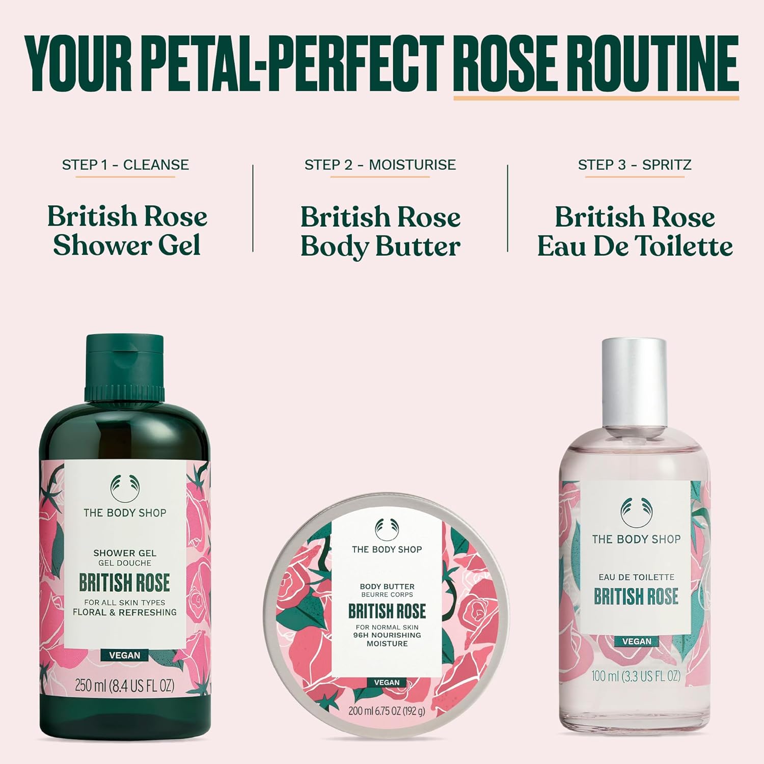 The Body Shop British Rose Shower Gel, Softens & Cleanses, Floral Scent of Rose & Aloe, Soap-Free [250 ml]